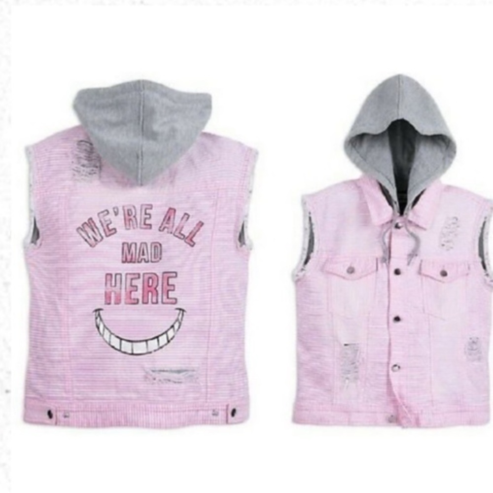 UEC DISNEY Cheshire Cat Hooded Vest PINK WHITE STRIPED SZ XS